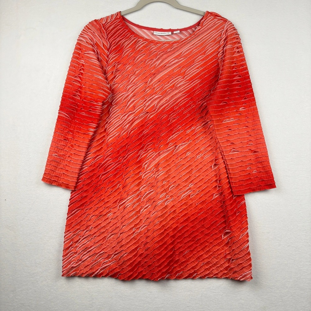 Susan Graver Top Womens S 3/4 Sleeve Textured Tiered Ruffle Striped Pullover